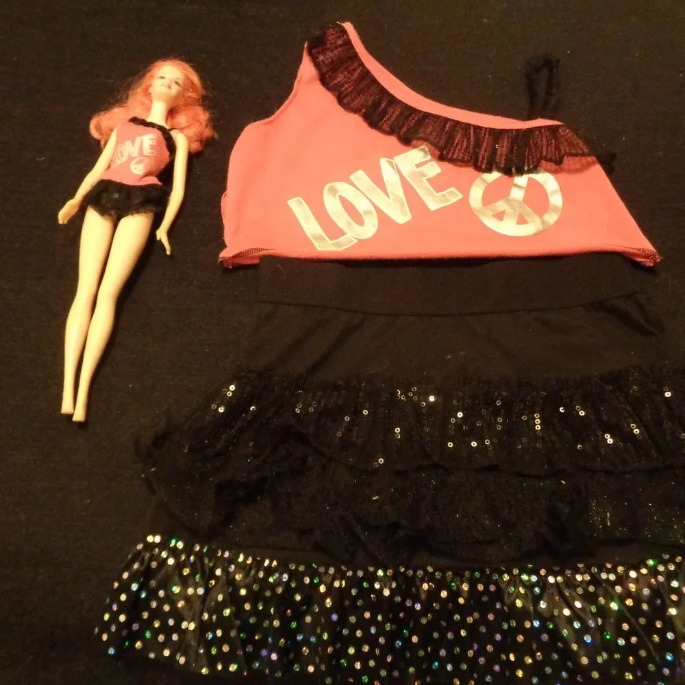 GIRLHOODCORE DOLLCORE BARBIECORE GIRLS LOVE TOP FLUFFY SKIRT PINK HAIR B…